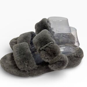 UGG Fuzz Yeah Shearling Slide Slippers Charcoal Gray Womens 9 Cozy Comfort